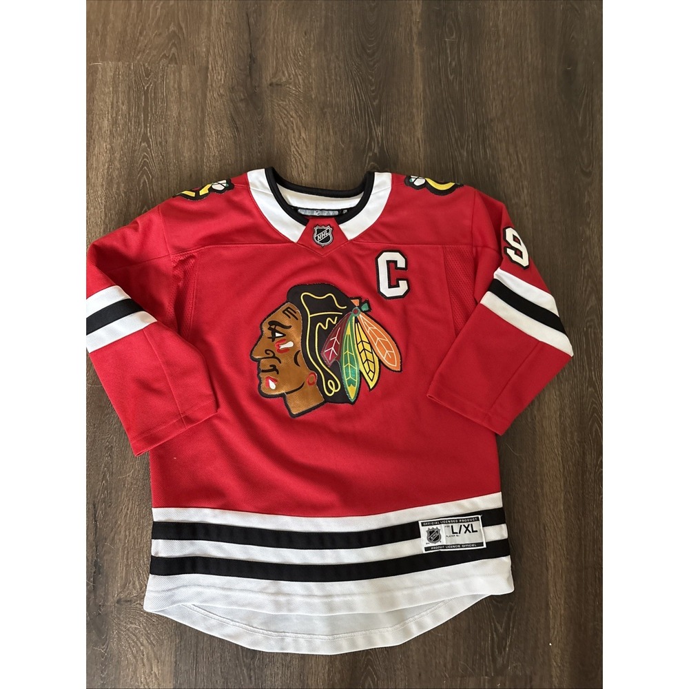 Fanatics Chicago Blackhawks Jonathan Toews 19 Jersey Youth Size L/XL Red NHL